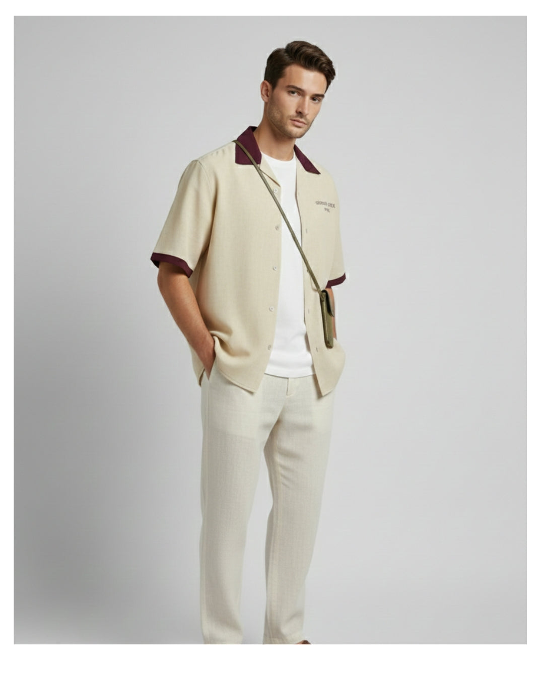 Beige-Bordeaux - The Signature Camp Collar Shirt