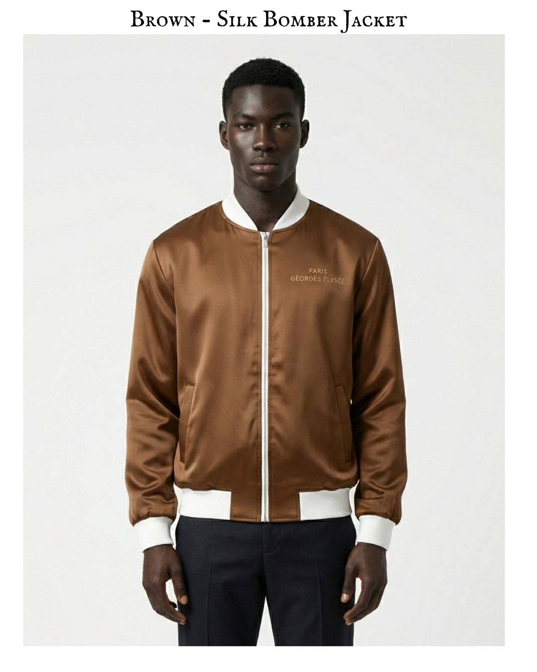 Brown - Mens Reversible Silk Bomber Jacket