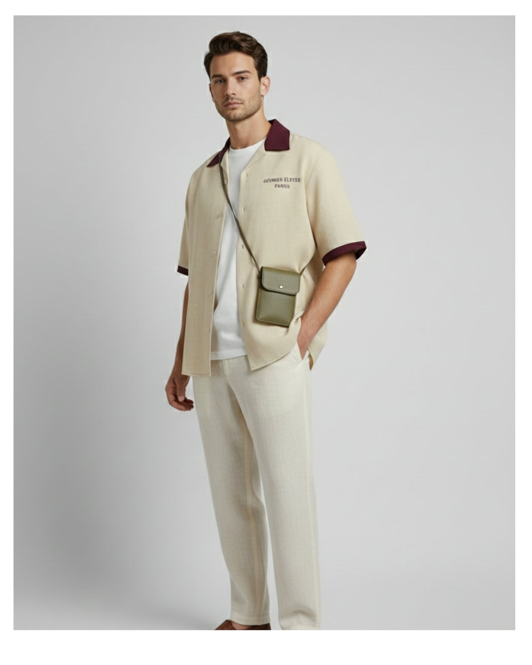 Beige-Bordeaux - The Signature Camp Collar Shirt