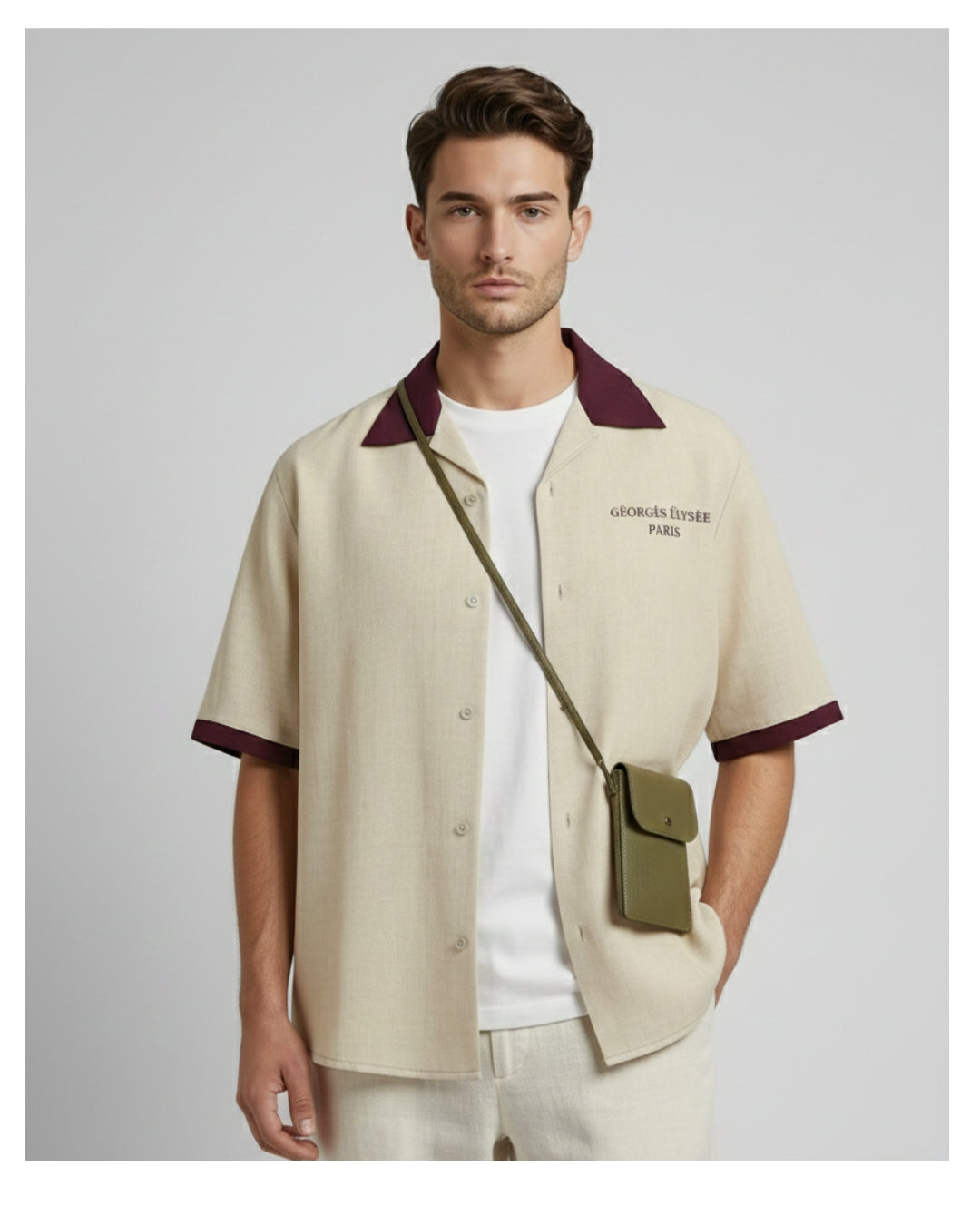 Beige-Bordeaux - The Signature Camp Collar Shirt