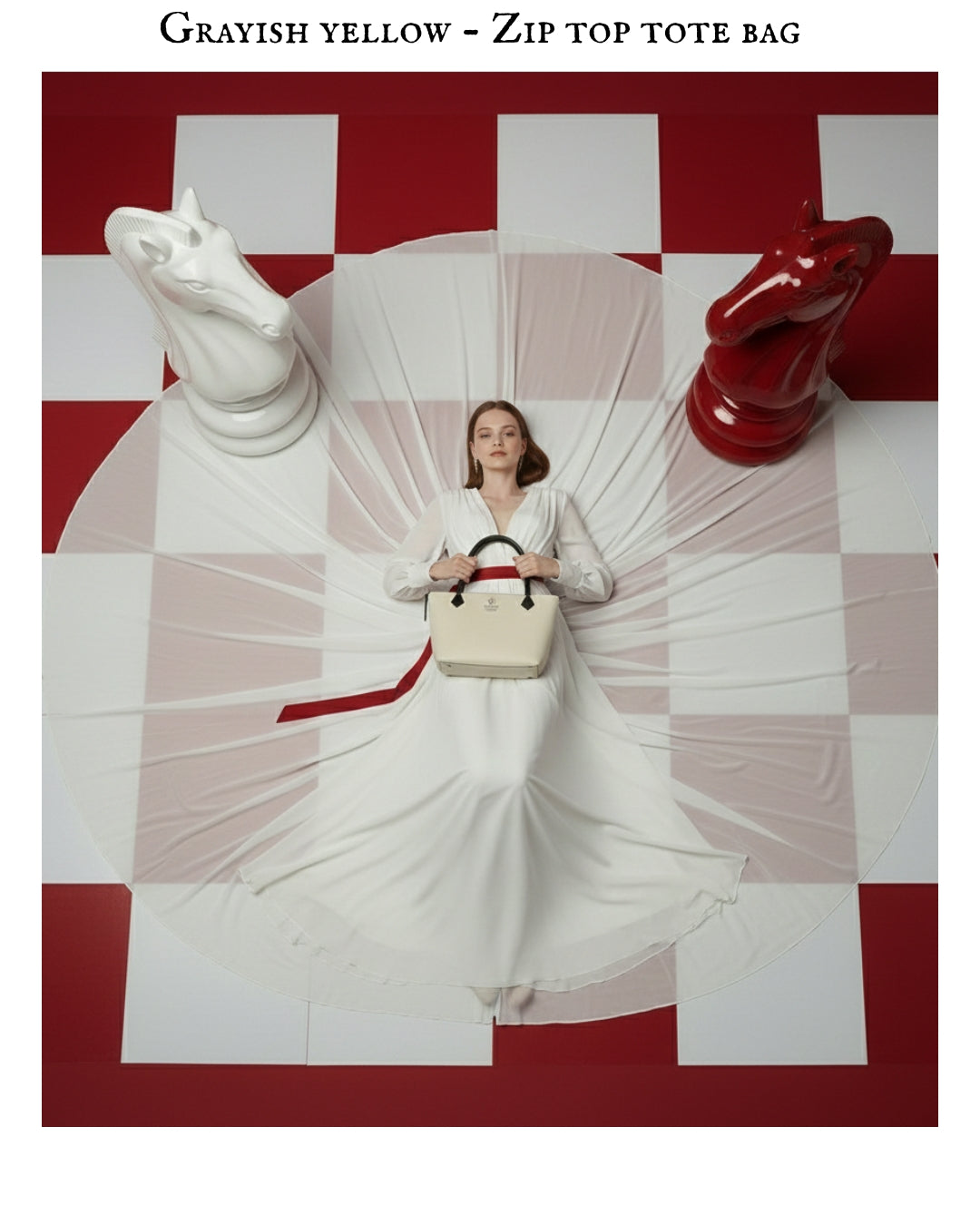 Grayish yellow - Zip top tote bag