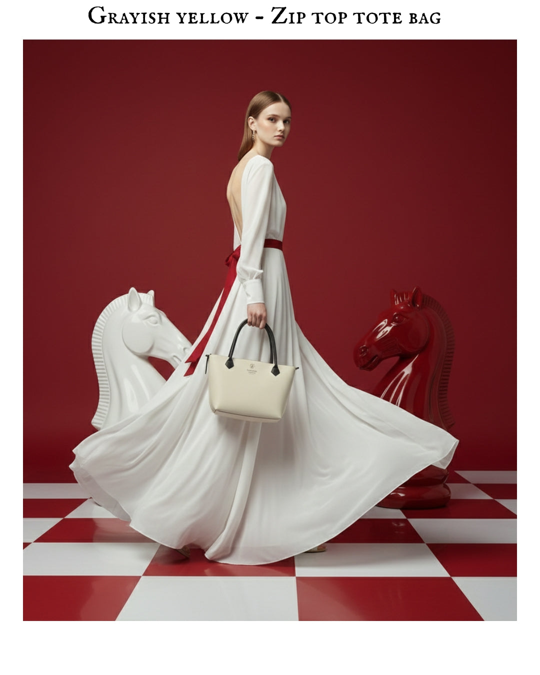 Grayish yellow - Zip top tote bag