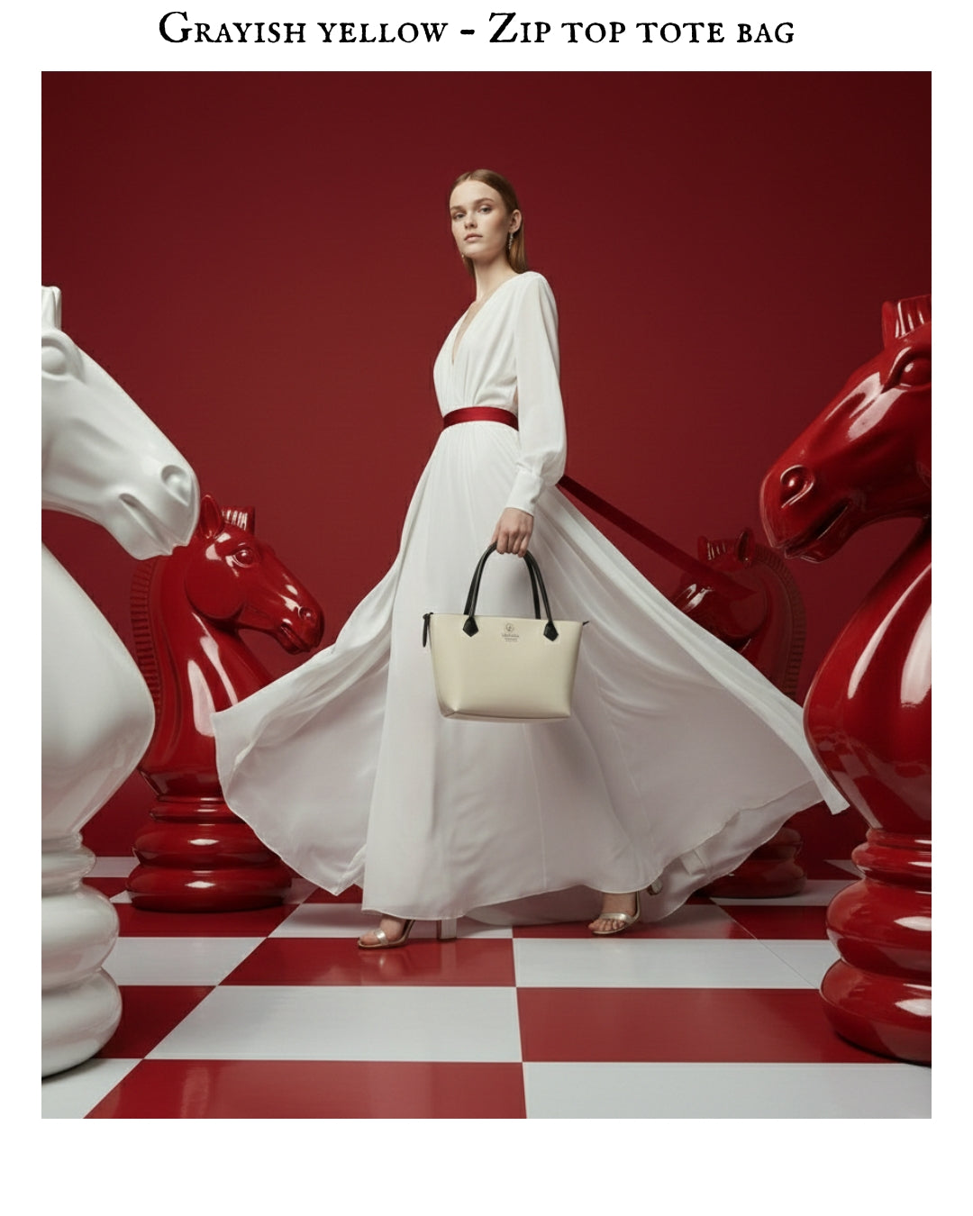 Grayish yellow - Zip top tote bag