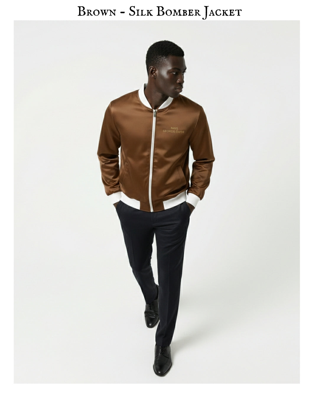 Brown - Mens Reversible Silk Bomber Jacket