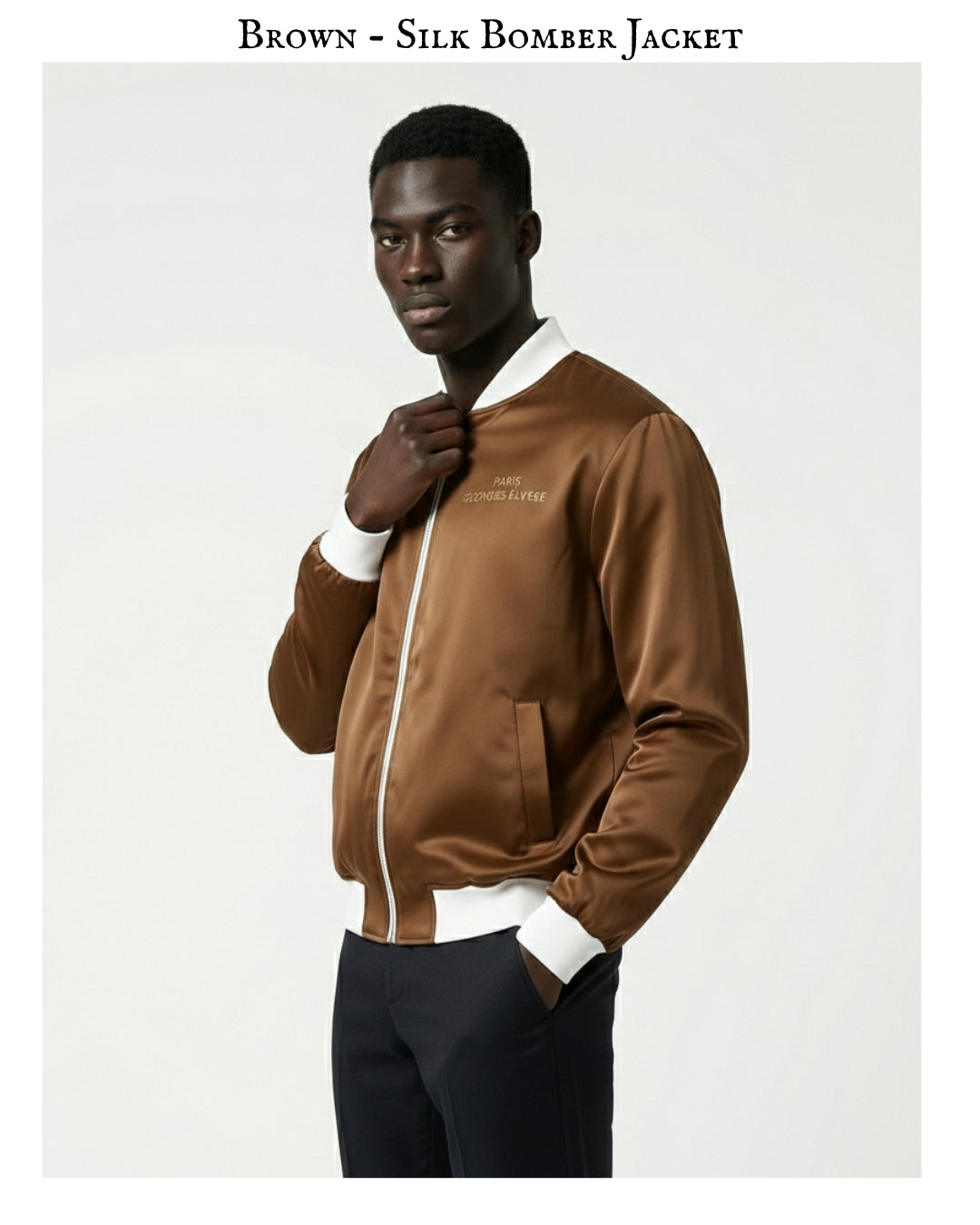 Brown - Mens Reversible Silk Bomber Jacket