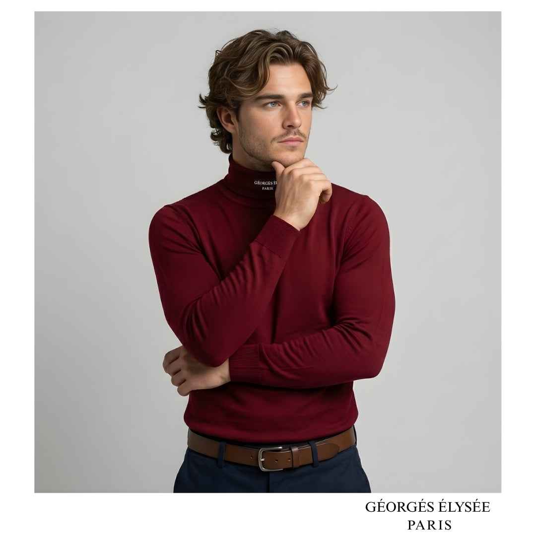 Burgundy - Mens slim fit roll neck