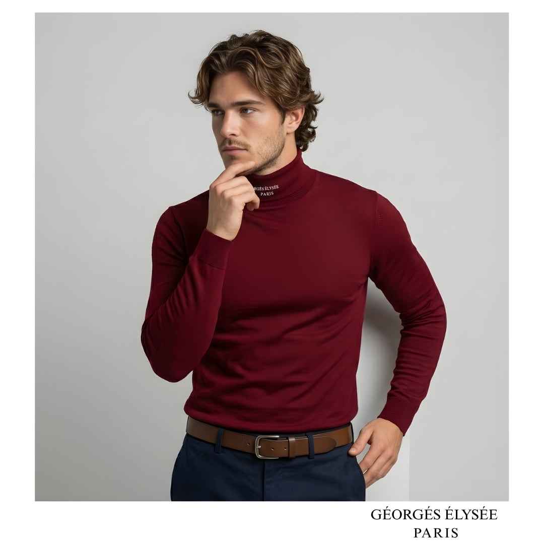 Burgundy - Mens slim fit roll neck