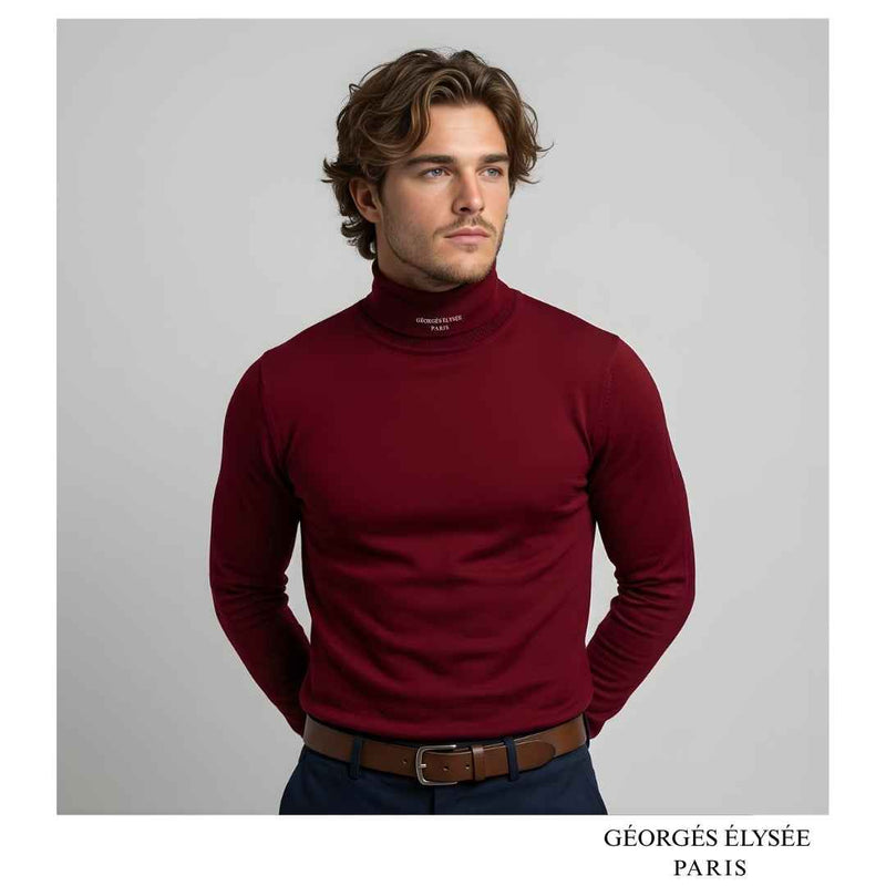 Burgundy - Mens slim fit roll neck