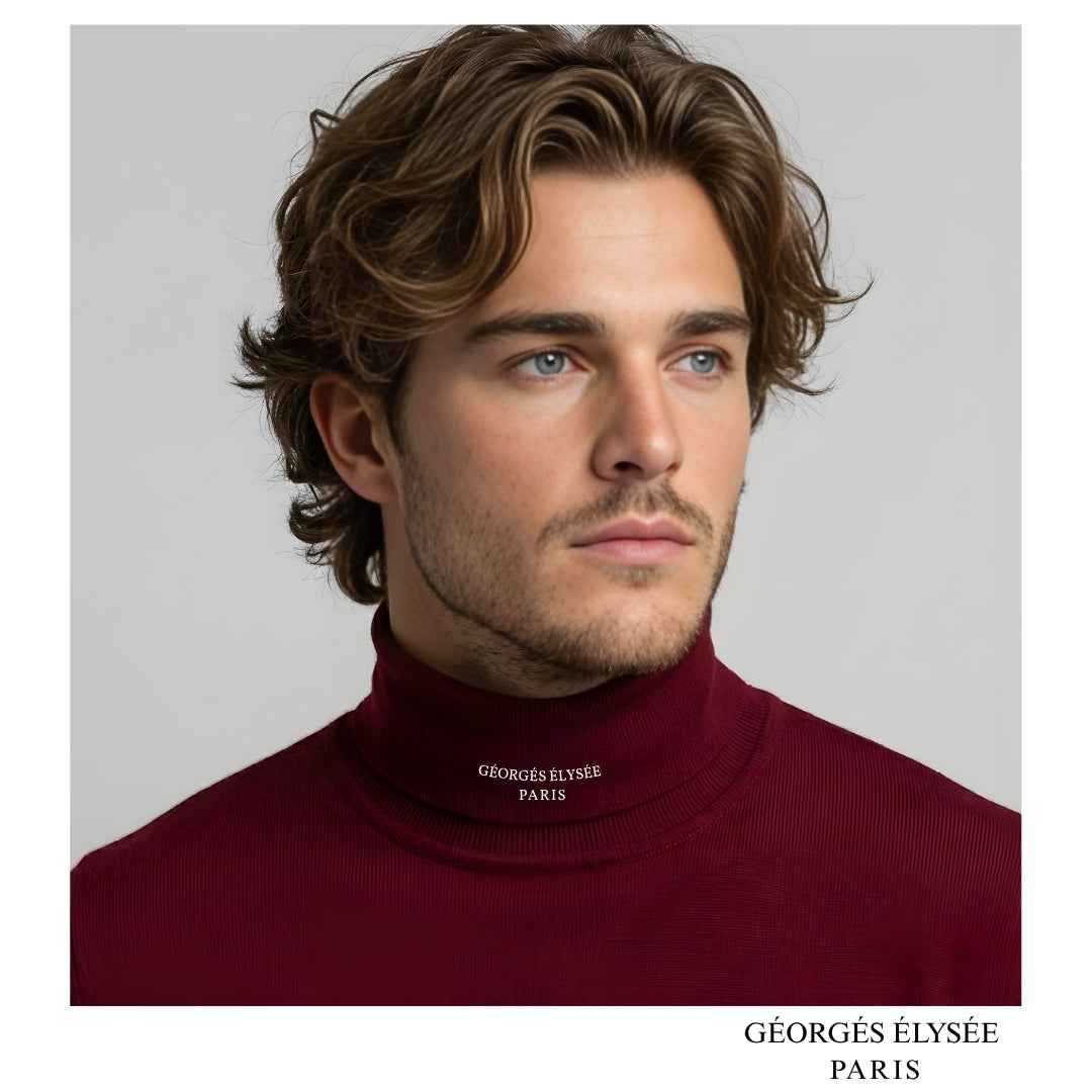 Burgundy - Mens slim fit roll neck