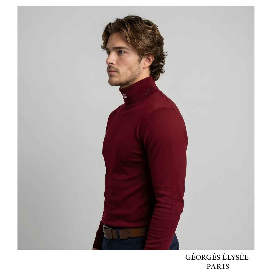Burgundy - Mens slim fit roll neck